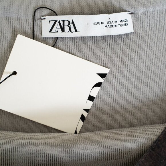 Zara Bodycon Dress Knit Off The Shoulder Fitted Ombre Charcoal Brown - Picture 7 of 12